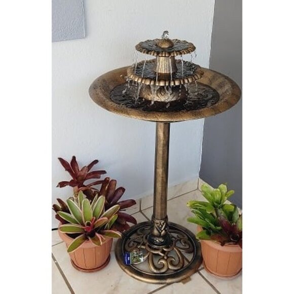New Outdoor Floor 3-Tiered Pedestal Water Fountain with Birdbath, Vintage
